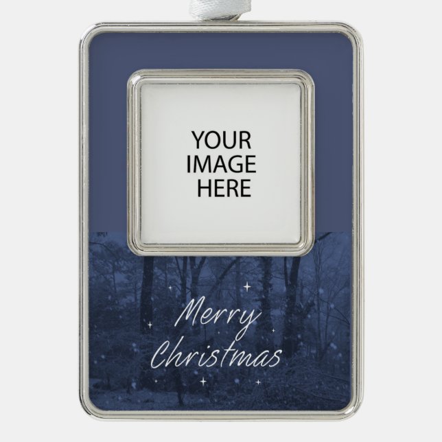 Custom Blue Christmas Ornament Rahmen-Ornament Silber (Vorderseite)