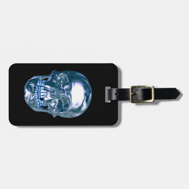 Custom Blue Chrome Skull Luggage Tag Gepäckanhänger (Vorderseite horizontal)