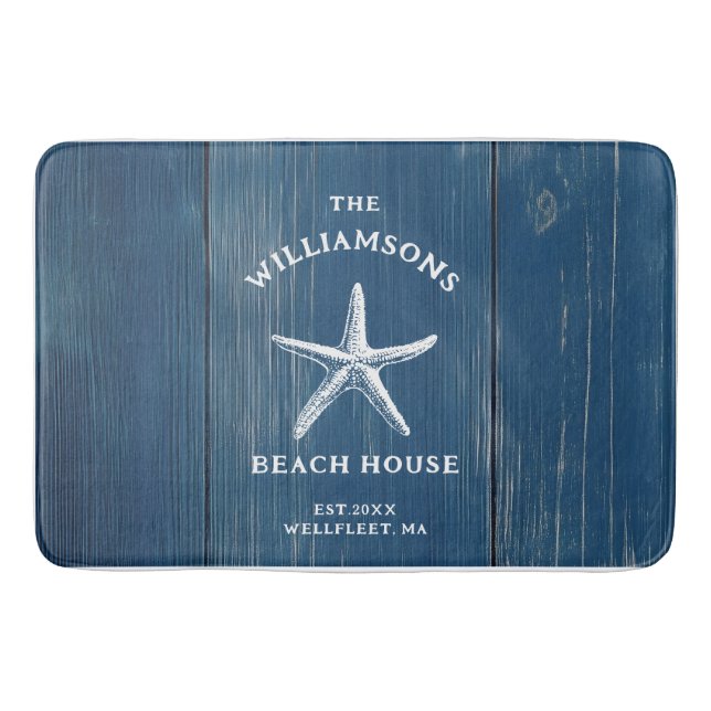 Custom Blue Coastal Starfish Beach House Badematte (Vorderseite)