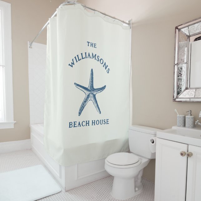 Custom Blue Coastal Starfish Beach House Duschvorhang (Beispiel)