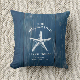 Custom Blue Coastal Starfish Beach House Kissen