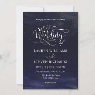 Custom Blue Dark Night Sky Wolken Sterne Hochzeit Einladung