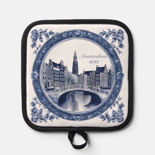 Custom Blue Delft Amsterdam Souvenir Topflappen (Vorderseite)