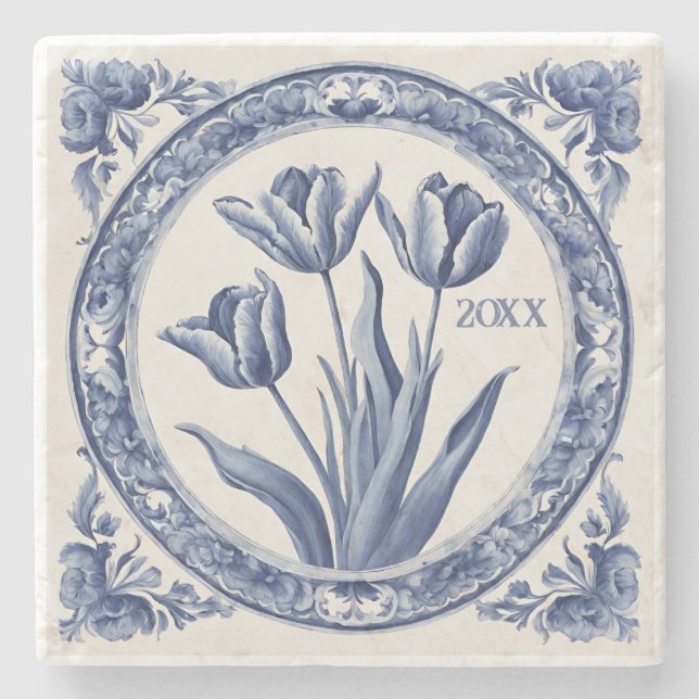 Custom Blue Delft Steinuntersetzer (Vorderseite)