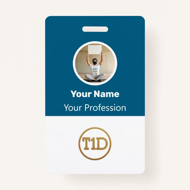 Custom Blue Employee Photo, Bar Code, Logo, Name B Ausweis (Vorderseite)