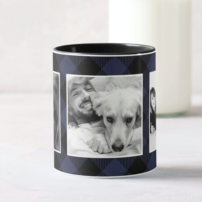 Custom Blue Family Foto Buffalo Kariertes Muster Tasse (Von Creator hochgeladen)