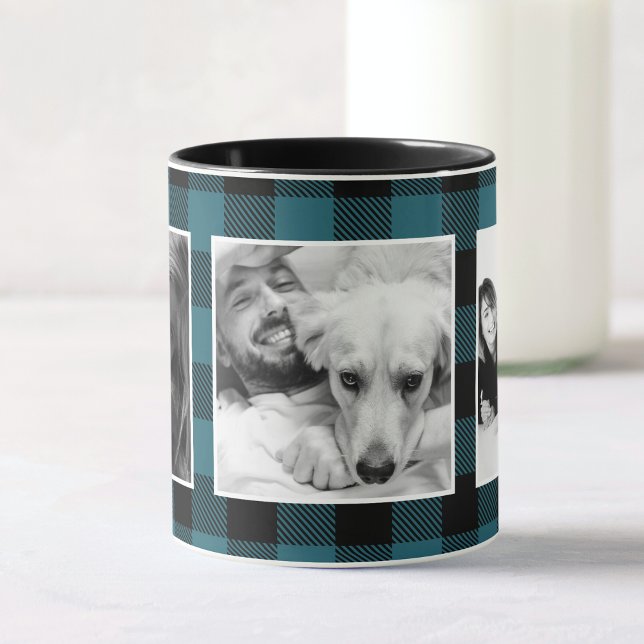 Custom Blue Family Kid Foto Buffalo Kariertes Must Tasse (Von Creator hochgeladen)