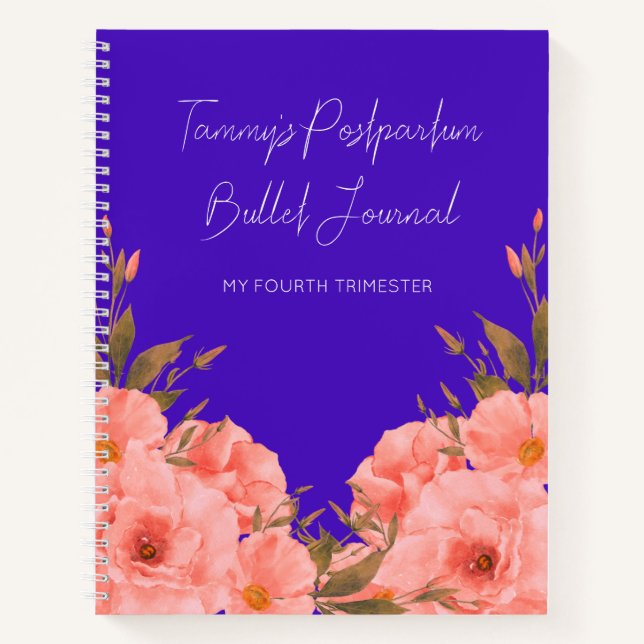 Custom Blue Floral Postpartum Journal For New Moms (Devant)