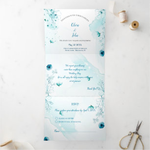 Custom Blue Floral Watercolor Einladung Hochzeit