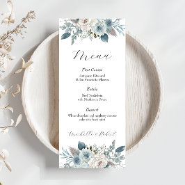 Custom Blue Floral Wedding Menu (4"x9") Menükarte