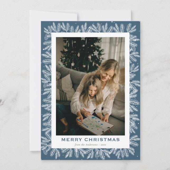 Custom Blue Forest Pine Foto Weihnachten (Vorderseite)