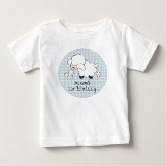 Custom Blue Gingham Lamb Geburtstag Baby T-shirt