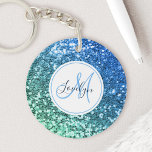 Custom Blue Glitzer Mermaid Mit Monogramm Name Schlüsselanhänger<br><div class="desc">Personalisieren Sie diesen wunderschönen funkelnd blauen Imitat Glitzer Schlüsselanhänger einfach mit Ihrem individuellen Monogramm und Namen.</div>