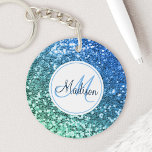 Custom Blue Glitzer Mermaid Mit Monogramm Name Schlüsselanhänger<br><div class="desc">Personalisieren Sie diesen wunderschönen funkelnd blauen Imitat Glitzer Schlüsselanhänger einfach mit Ihrem individuellen Monogramm und Namen.</div>