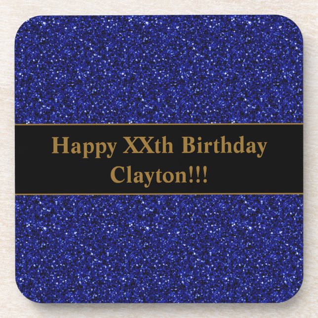 Custom Blue Glitzer mit Message Birthday Party Getränkeuntersetzer (Vorderseite)
