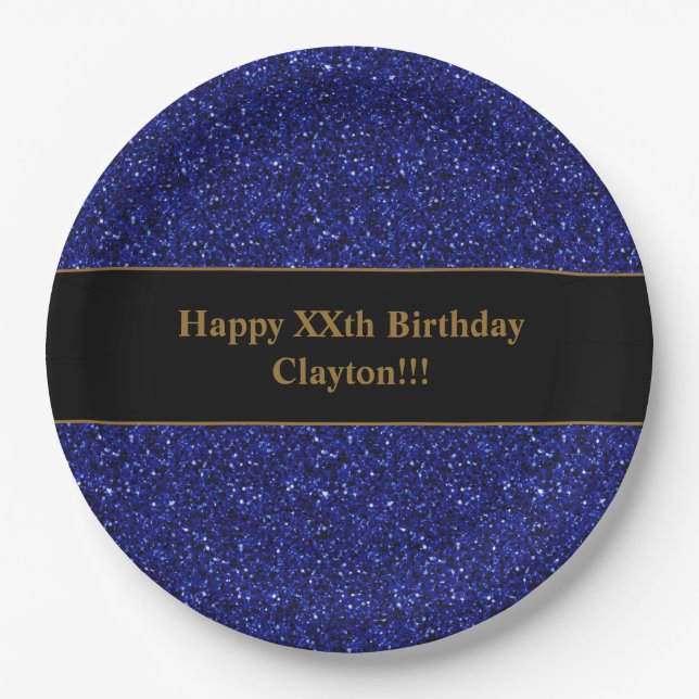 Custom Blue Glitzer mit Message Birthday Party Pappteller (Vorderseite)