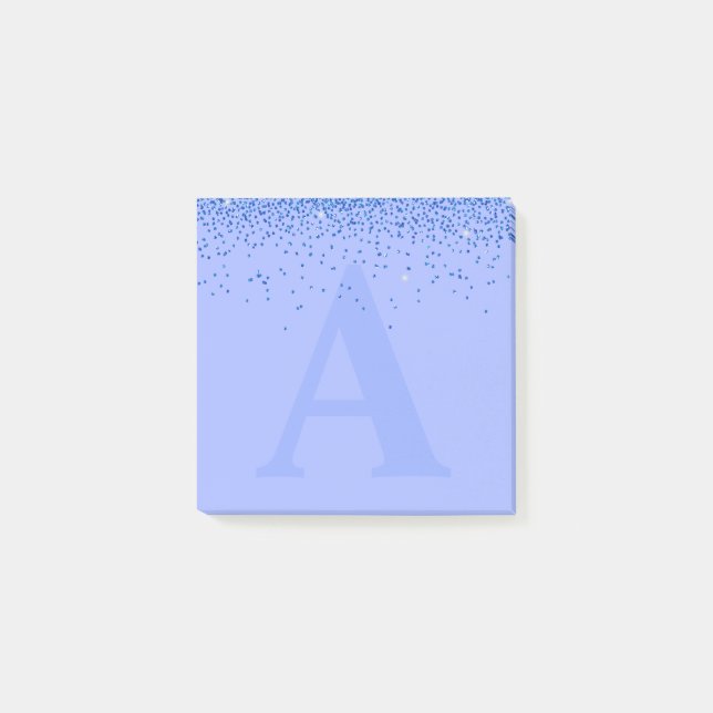 Custom Blue Glitzer Monogram Post-it® Notes Post-it Klebezettel (Vorderseite)