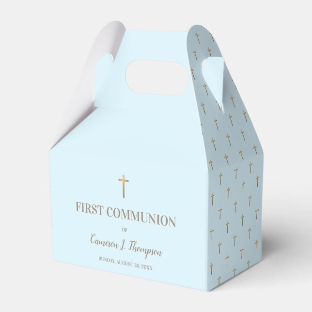 Custom Blue Gold Cross Boy Erste heilige Kommunion Geschenkschachtel (Vorderseite)