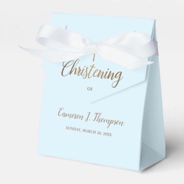 Custom Blue Gold Cross Christening Vielen Dank Geschenkschachtel (Vorderseite)