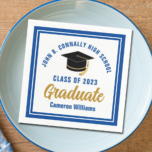 Custom Blue Gold Graduate 2023 Graduation Party Serviette