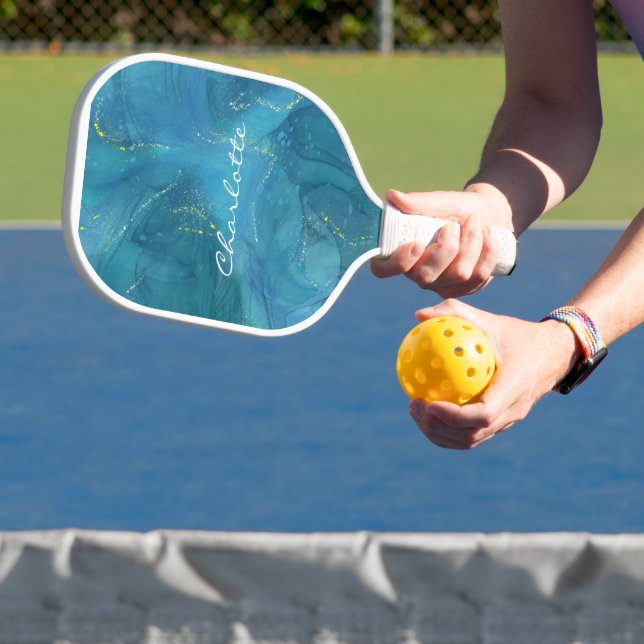 Custom Blue Gold Marmormuster Muster Pickleball Schläger (InSitu)
