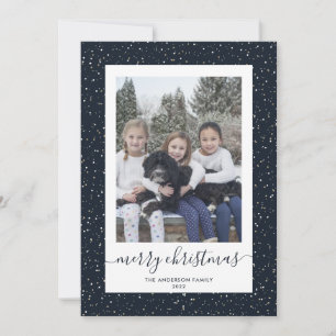 Custom Blue Gold Snowy Foto Frohe Weihnachtskarten Feiertagskarte