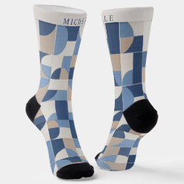 Custom Blue Gray Tan Beige Geometric Muster Socken