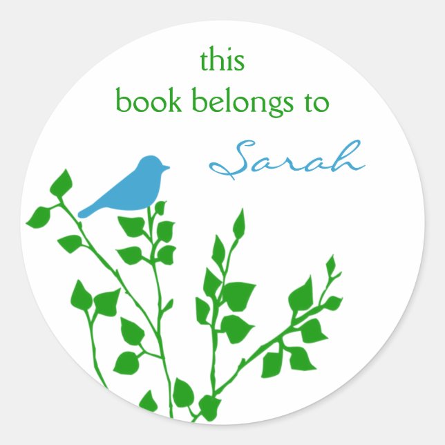 Custom Blue Green Bird Book Stickers (Vorderseite)