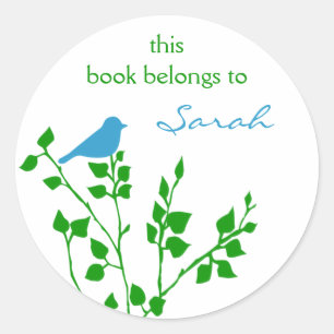 Custom Blue Green Bird Book Stickers