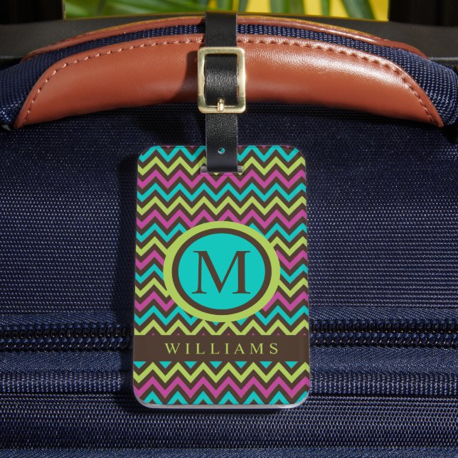 Custom Blue Green Lila Black Zickzack Muster Gepäckanhänger (Vorderseite Insitu 2)