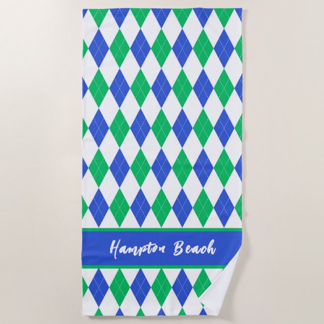 Custom Blue & Green Rauten Beach Handtuch (Vorderseite)