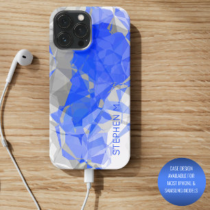 Custom Blue Grey White Modern Polygon Muster iPhone 13 Pro Max Hülle
