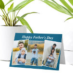 Custom Blue Happy Father's Day Photo Collage Karte<br><div class="desc">Cute blue folded Happy Father's Day card with a family photo collage of a son or daughter. Personalize this cute gift for your dad with your 3 favorite family pictures.</div>