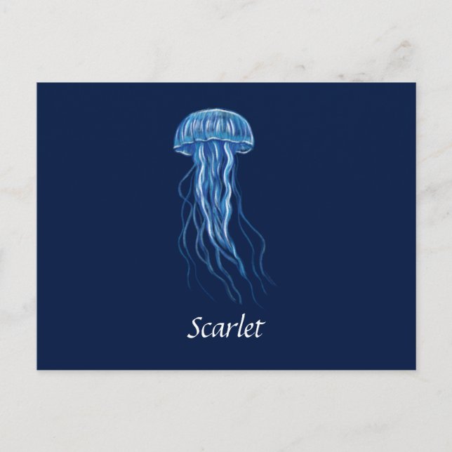 Custom Blue Jellyfish Illustration Postcard Postkarte (Vorderseite)