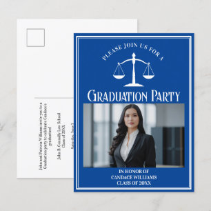 Custom Blue Law School Abschluss Foto Party Einladungspostkarte