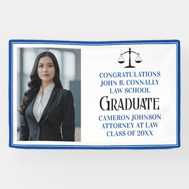 Custom Blue Law School Foto Graduation Party Banner (Horizontal)