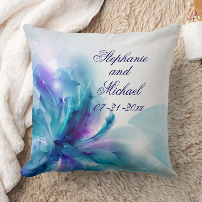Custom Blue & Lila Abstrakte Hochzeitskissen Kissen (Decke)
