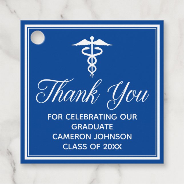 Custom Blue Medical School Graduation Party Geschenkanhänger (Vorderseite)