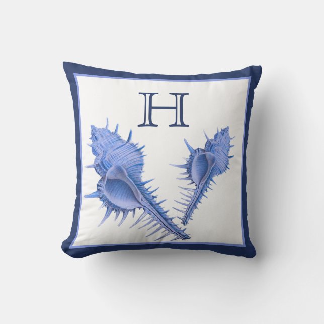 Custom Blue Muscheln Nautic Seashell Watercolor T Kissen (Vorderseite)