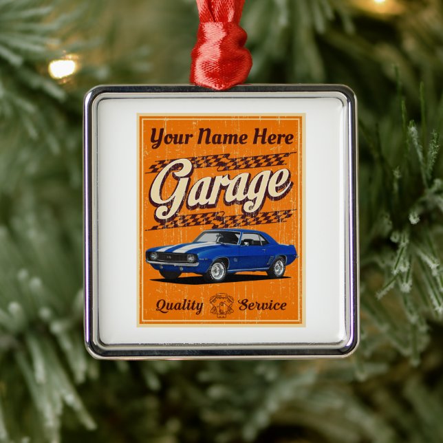 Custom Blue Muscle Car Garage Ornament Aus Metall (Baum)