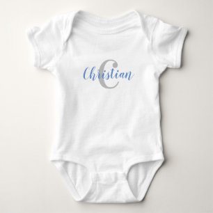 Custom Blue Name and Gray Initial Baby T - Shirt