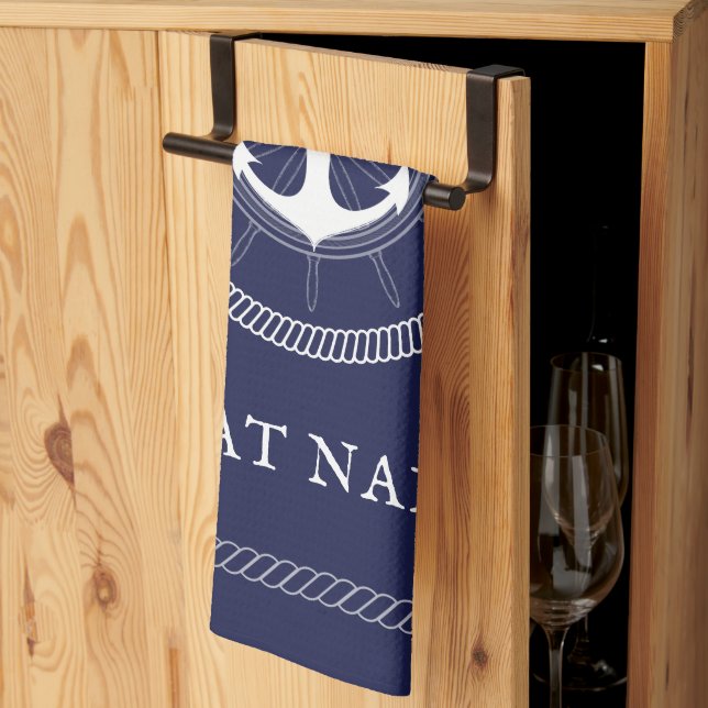 Custom blue Nautical weiß Anchor Küchentücher (Drittel gefaltet)