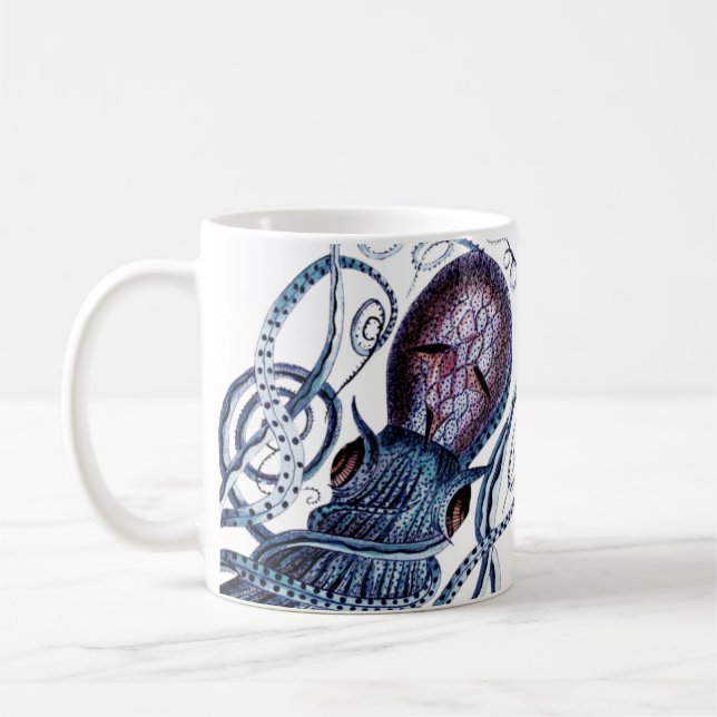 Custom Blue Octopus moderne Küstenschifffahrt lila Kaffeetasse (Links)