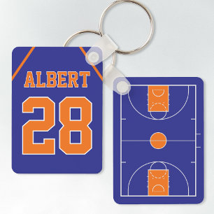 Custom Blue & Orange Basketball Court und Jersey Schlüsselanhänger