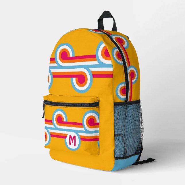 Custom Blue Orange Rosa Red Retro Art Muster Bedruckter Rucksack (Rückseitige Ecke Rechts)