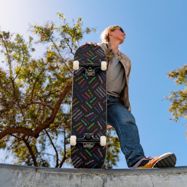 Custom Blue Pink Green Orange Lila Names Black Skateboard (Außenbereich 1)