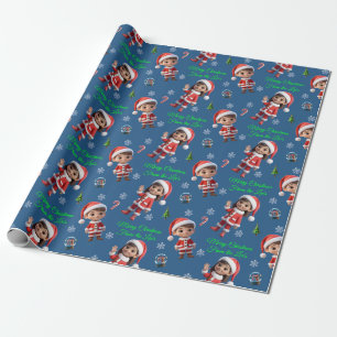 Custom Blue Santa Boy & Girl Cartoon Weihnachten Geschenkpapier