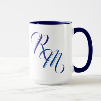 Custom Blue Script Monogram Initial Cup Tasse