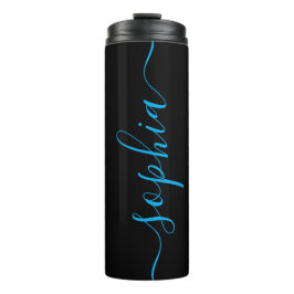 Custom Blue Script Name Black Thermal Tumbler Thermosbecher