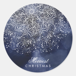 Custom Blue Snowflake Weihnachtsaufkleber Runder Aufkleber
